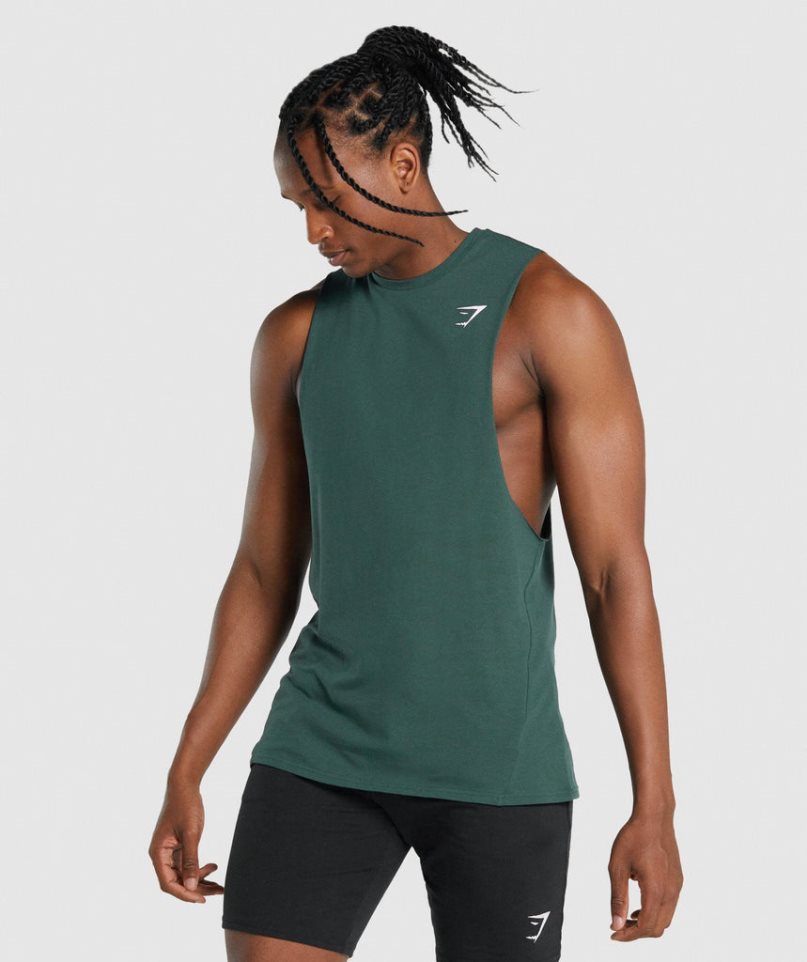 Men\'s Gymshark Critical 2.0 Drop Arm Tanks Dark Green | NZ 7LOERQ